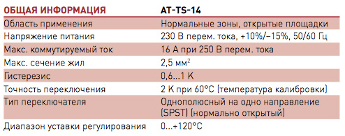 Характеристики термостата AT-TS-14